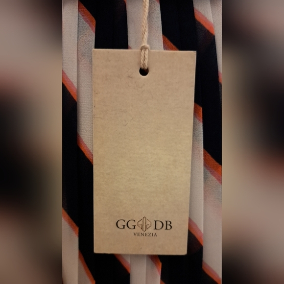 NWT Golden Goose Hamal Navy Pink & White Stripe Pleated Belt Maxi Dress SZ XS - Picture 6 of 8